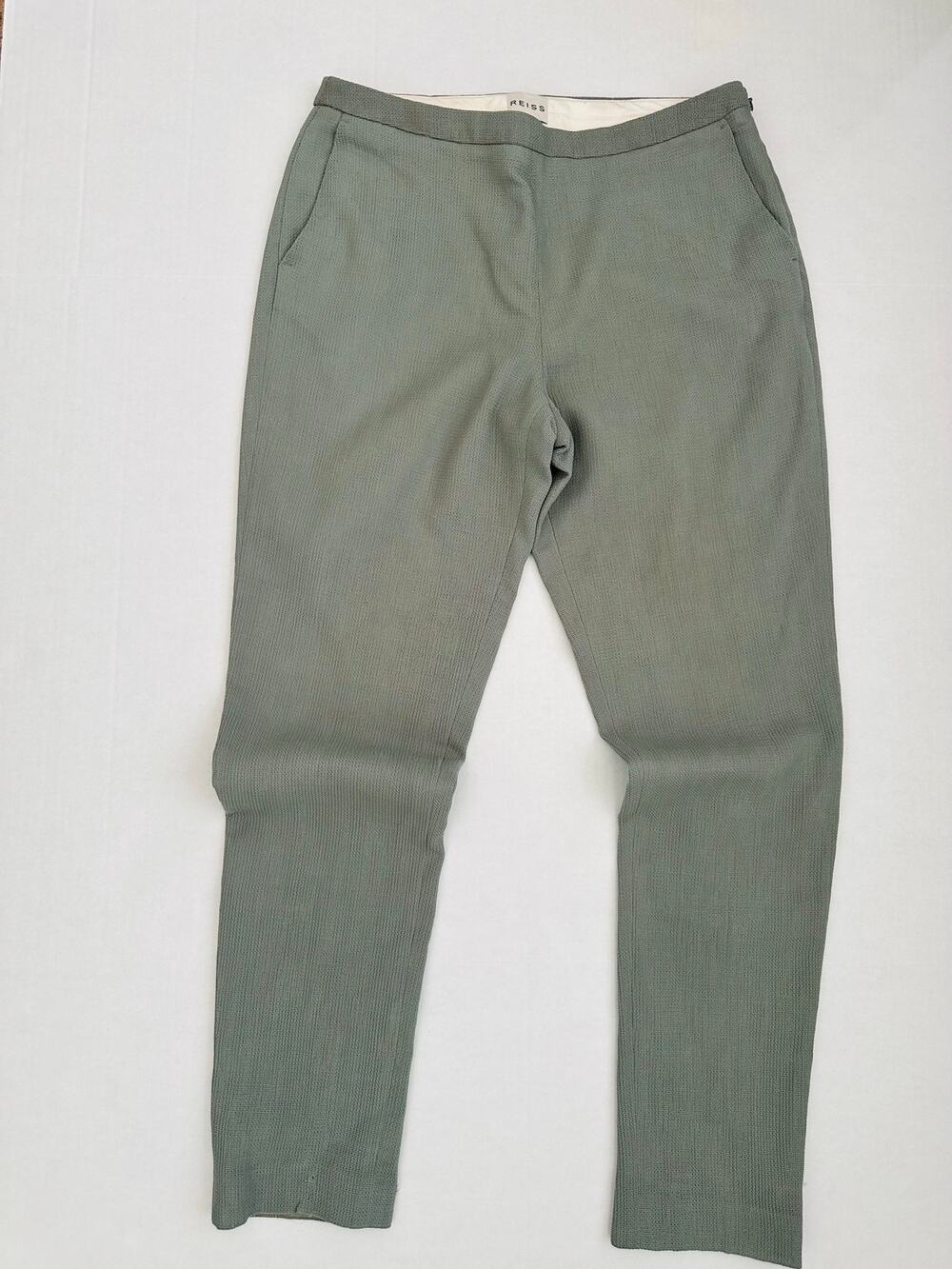 Textured Crepe Tailored Trousers Pants Sage Green US 8 UK 12 READ FLAWS